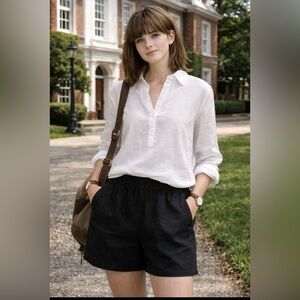 KANCY KOLE Womens Casual Shorts Size XL Elastic Waist Pull on Black Linen Blend